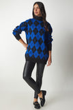 Mavi Baklava Desenli Oversize Triko Kazak YY00162