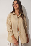 Koyu Krem Oversize Uzun Basic Gömlek  DD00842