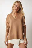 Bisküvi V Yaka Oversize Triko Kazak BV00082