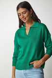 Koyu Yeşil Polo Yaka Basic Kazak bv00094
