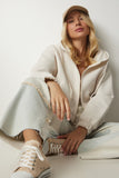Krem Kapüşonlu Şardonlu Sweatshirt UB00126