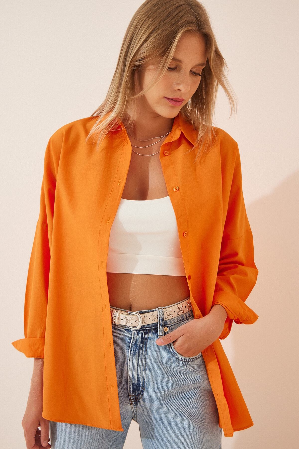 Açık Oranj Oversize Uzun Basic Gömlek DD00842