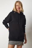 Siyah Kapüşonlu Örme Sweatshirt EW00001