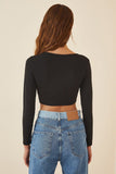 Siyah Cut Out Detaylı Crop Örme Bluz PG00040