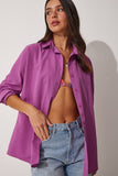 Orta Lila Oversize Uzun Basic Gömlek  DD00842