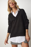 Siyah V Yaka Oversize Triko Kazak BV00082