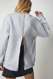 Gri Arkası Fermuarlı Şardonlu Örme Sweatshirt UB00146