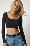 Siyah Beyaz Kayık Yaka 2’li Paket Crop Bluz CE00086