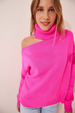 Pembe Cut Out Detaylı Balıkçı Yaka Triko Kazak PN00068