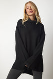 Siyah Balıkçı Yaka Oversize Triko Kazak YY00164