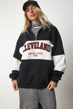 Siyah Beyaz Blok Renkli Baskılı Oversize Sweatshirt HF00439