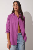 Orta Lila Oversize Uzun Basic Gömlek  DD00842