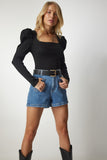 Siyah Kare Yaka Fitilli Triko Bluz YY00159