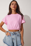 Pembe Beli Elastik Crop T-Shirt UB00083