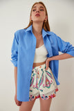 Orta Mavi Oversize Uzun Basic Gömlek DD00842