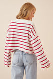 Kırmızı Beyaz Çizgili Oversize Crop Triko Kazak  US00659