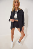 Siyah Arkası Düğmeli Oversize Poplin Gömlek DD01103