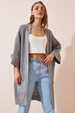 Gri Oversize Uzun Cepli Triko Hırka AS00003