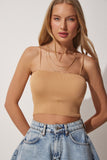Bisküvi Askılı Crop Triko Bluz PN00071