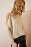 Bej Cut Out Detaylı Oversize Triko Kazak AS00015