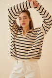 Koyu Krem Polo Yaka Crop Triko Kazak  US00293