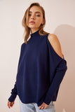 Lacivert Cut Out Detaylı Oversize Triko Kazak AS00015