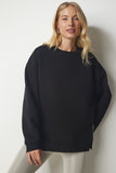 Siyah Fermuar Detaylı Şardonlu Örme Sweatshirt UB00148