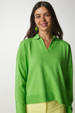 Açık Yeşil Polo Yaka Basic Kazak bv00094