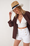 Kahverengi Oversize Uzun Basic Gömlek DD00842