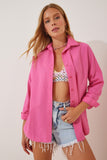 Canlı Pembe Oversize Uzun Basic Gömlek DD00842