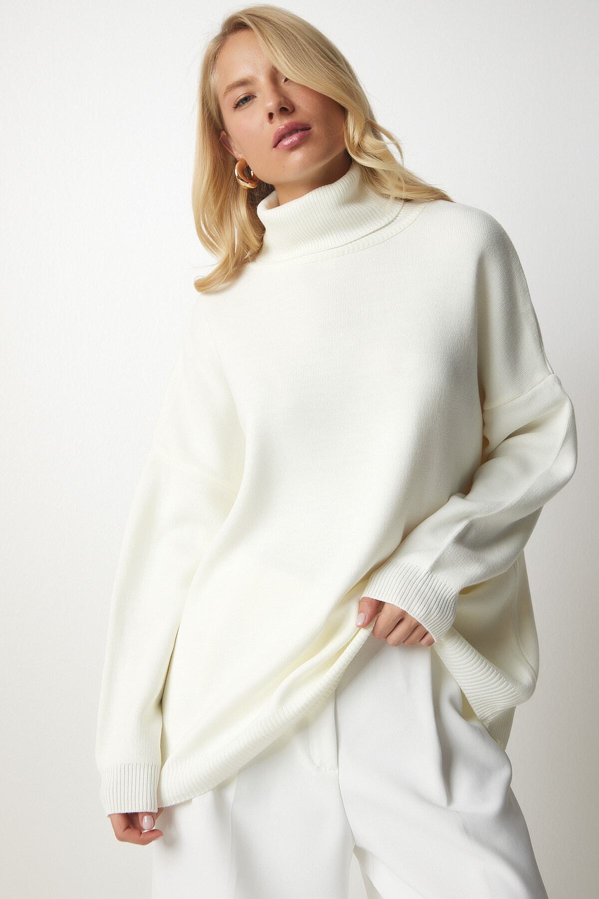 Kemik Balıkçı Yaka Oversize Triko Kazak BV00084