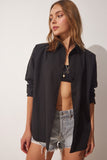 Siyah Oversize Basic Poplin Gömlek BH00420