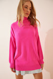 Pembe Balıkçı Yaka Oversize Triko Kazak YY00081