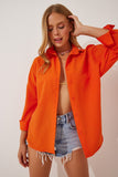 Canlı Oranj Oversize Uzun Basic Gömlek DD00842