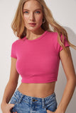 Bisiklet Yaka Crop Örme Bluz