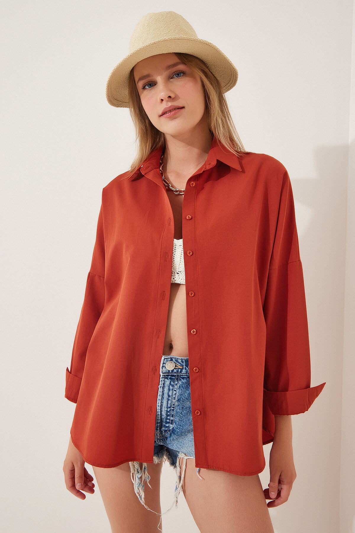 Kiremit Oversize Uzun Basic Gömlek DD00842