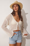 Krem Ajurlu Crop Bolero Triko Hırka MC00192