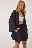 Siyah Dökümlü Ayrobin Kimono Şort Takım DZ00053