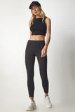 Siyah Yüksek Bel Toparlayıcı Basic Spor Tayt UB00139