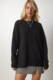 Siyah Bisiklet Yaka Oversize Triko Kazak BV00085