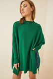 Yeşil Yandan Yırtmaçlı Oversize Panço Kazak YY00005