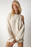 Krem Cut Out Detaylı Triko Kazak PN00081