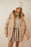 Krem Kapüşonlu Oversize Şişme Mont RV00002