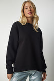 Siyah Arkası Fermuarlı Şardonlu Örme Sweatshirt UB00146