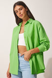 Orta Yeşil Oversize Uzun Basic Gömlek  DD00842