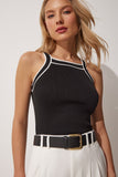 Siyah Şeritli Crop Triko Bluz YY00140