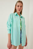 Mint Yeşili Oversize Uzun Basic Gömlek DD00842