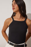 Siyah Fitilli Crop Halter Yaka Örme Atlet ZV00106