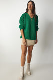 Koyu Yeşil V Yaka Oversize Basic Triko Kazak MX00130