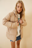 Krem Kapüşonlu Oversize Şişme Mont RV00068